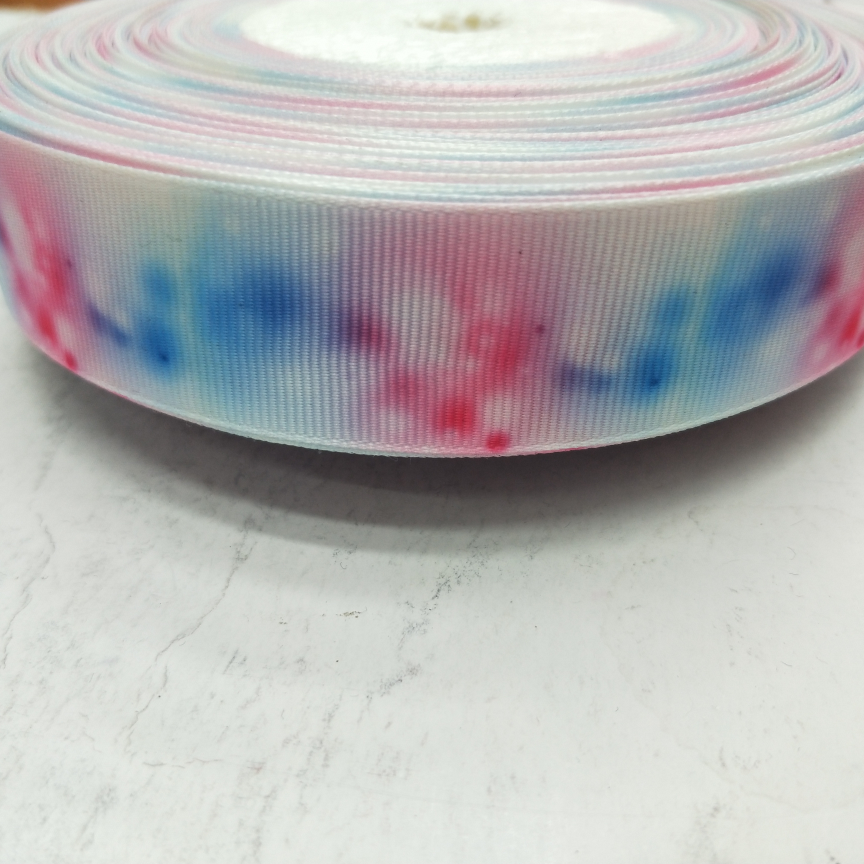 2.5CM螺纹带数码印刷 DIY制作 白底 红兰烟花