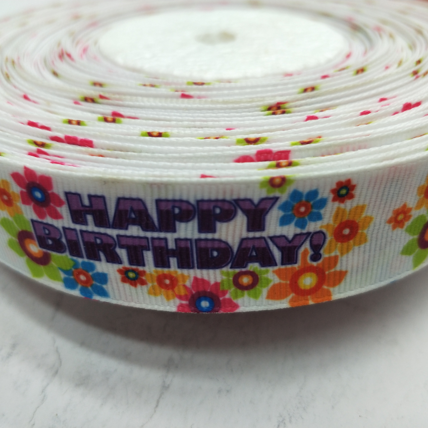 2.5CM thread with digital printing DIY birthday series Happy Birthday plus flowers