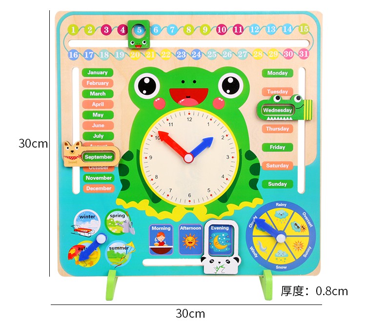 Wooden toys for early education cognition, frog clock toys, parent-child partner games, logical thinking ability cultivation, strong fun, rich colors, early education enlightenment practice, exercise hand-eye coordination ability detail image 4