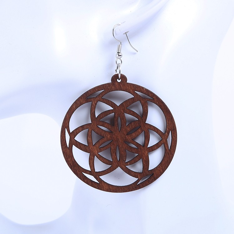 手作简约几何原木质耳环女长款韩国气质复古耳夹耳坠吊坠耳钉详情图1