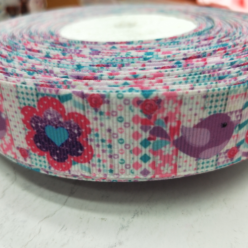 2.5CM thread with digital printing DIY production of colorful love flower purple chicken