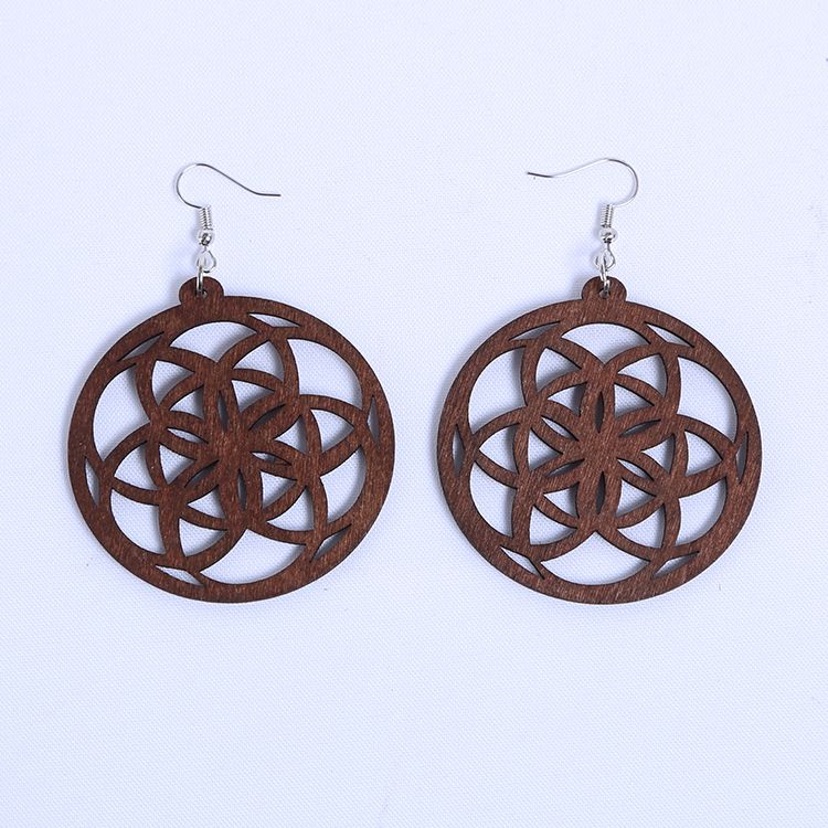 手作简约几何原木质耳环女长款韩国气质复古耳夹耳坠吊坠耳钉产品图