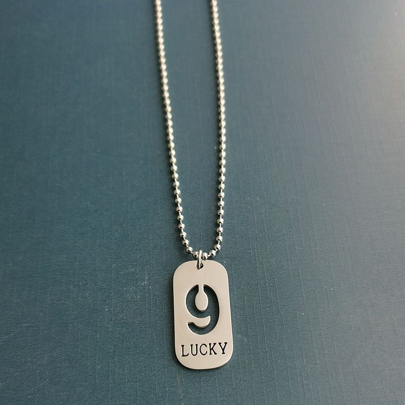 European and American military brand trendy men's hip-hop shock men's necklace, lucky number 9, titanium steel pendant, matching clothes Application Scenario