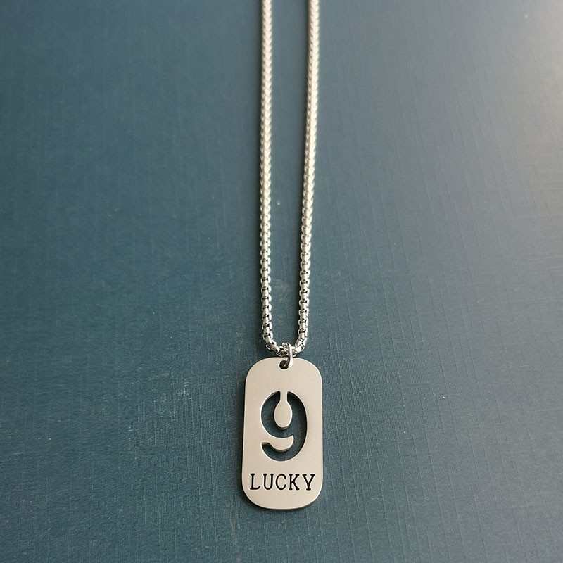 European and American military brand trendy men's hip-hop shock men's necklace, lucky number 9, titanium steel pendant, matching clothes detail image 7