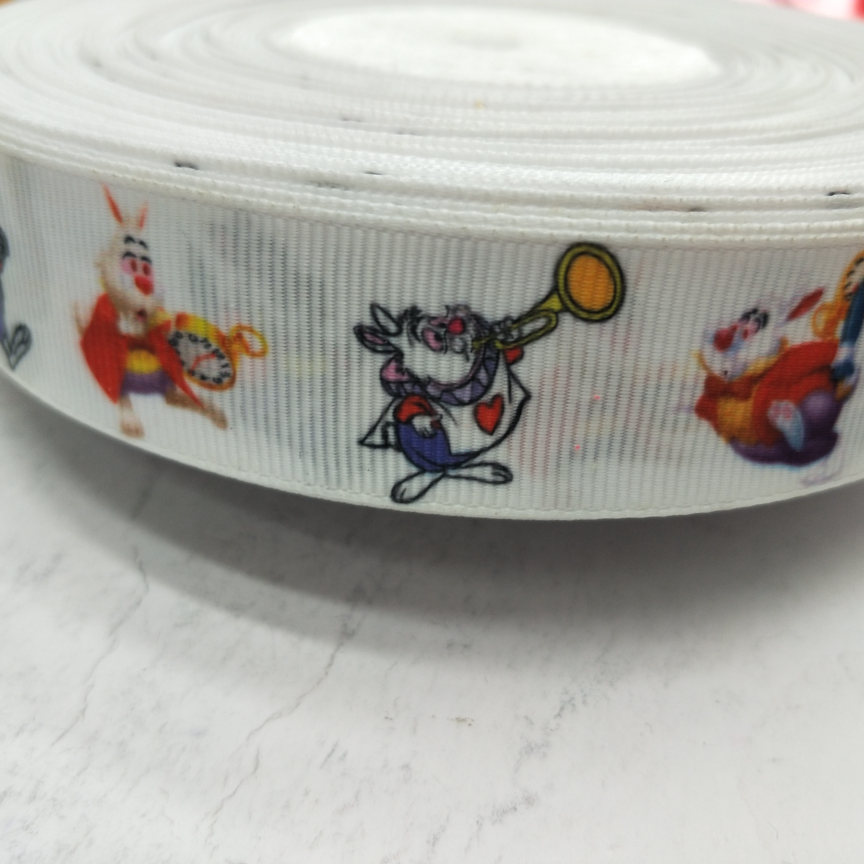2.5CM螺纹带数码印刷 DIY制作 白底 吹大喇叭兔子