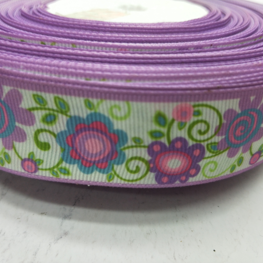 2.5CM thread with digital printing DIY making vine flowers with purple edge and green bottom
