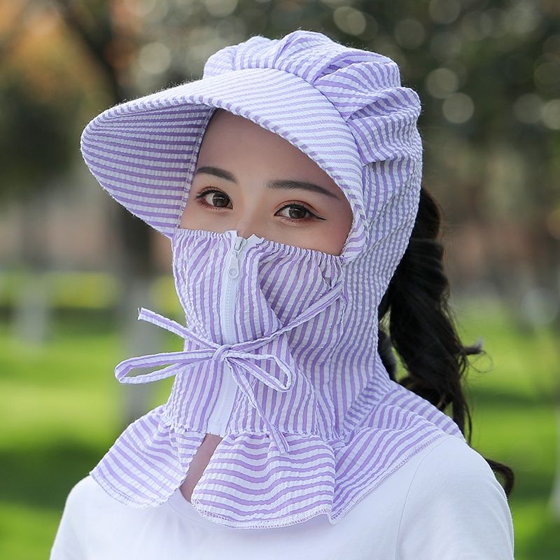 JQ 靜俏 紫色夏季防曬帽女士遮臉遮臉韓版潮百搭紫外線大沿媽媽帽子全臉太陽帽