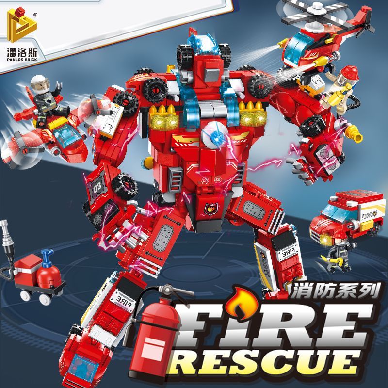 Panrose Fire Series 638003 Fire Mech 8-In-1 Deformed Children's Puzzle Building Block Toy