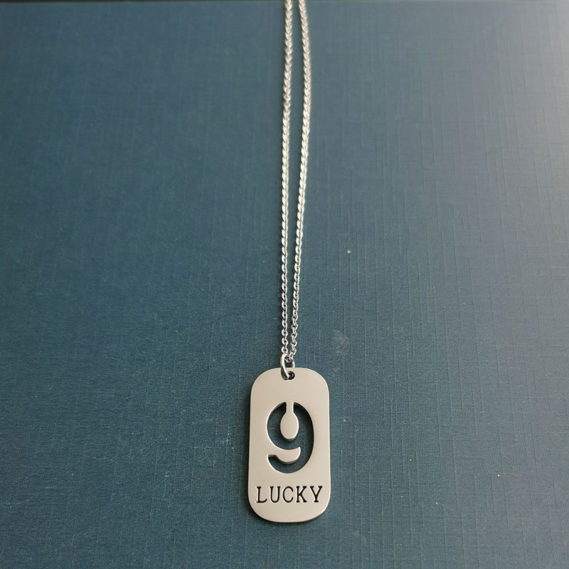 European and American military brand trendy men's hip-hop shock men's necklace, lucky number 9, titanium steel pendant, matching clothes Specification image