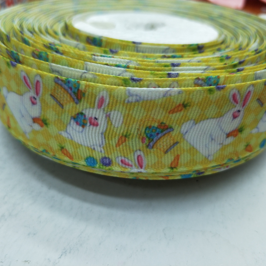 2.5CM螺纹带数码印刷 DIY制作 黄底胡萝卜兔子