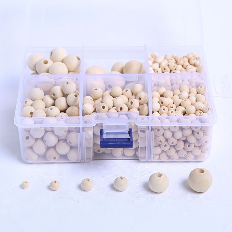diy串珠材料盒装木珠鱼线套装原木色荷木散珠家居工艺品装饰配件