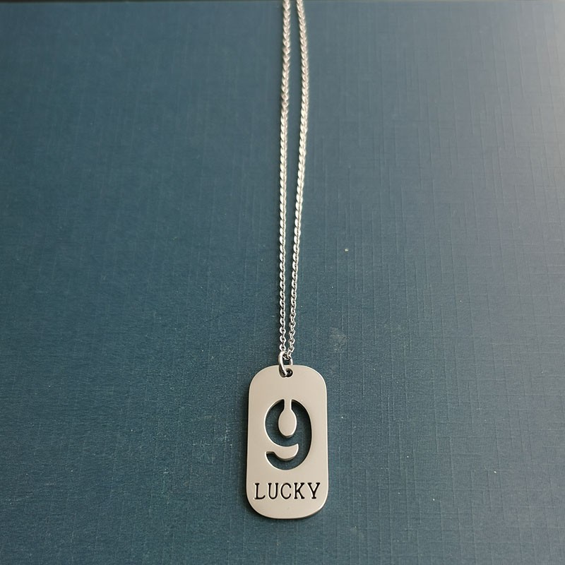 European and American military brand trendy men's hip-hop shock men's necklace, lucky number 9, titanium steel pendant, matching clothes detail image 4