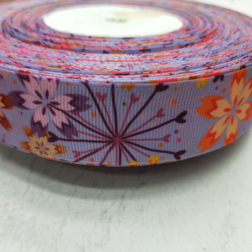 2.5CM thread with digital printing DIY production of purple bottom love flower large flowers