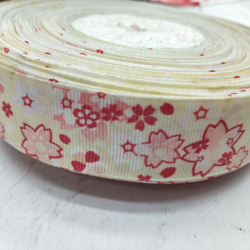 2.5CM thread with digital printing DIY making pink flower on white background