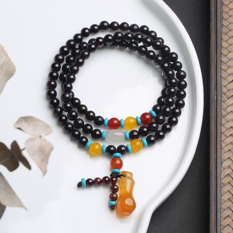 Natural retro ethnic style three ring garnet bracelet couple chalcone vase string jewelry bracelet thumbnail