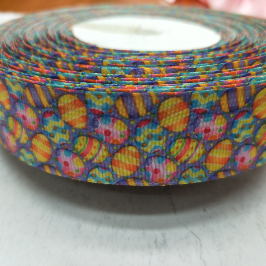 2.5CM螺纹带数码印刷 DIY制作 紫底 各式各样恐龙蛋