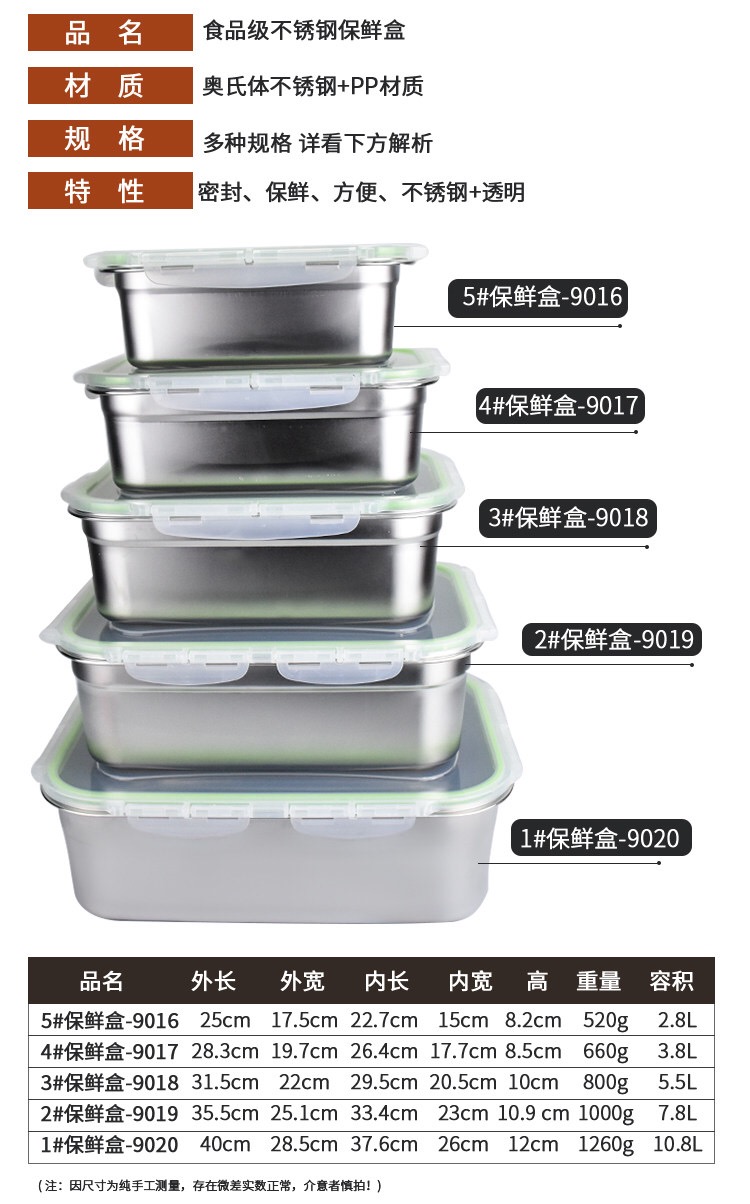 不锈钢保鲜盒 方形保鲜盒白底实物图