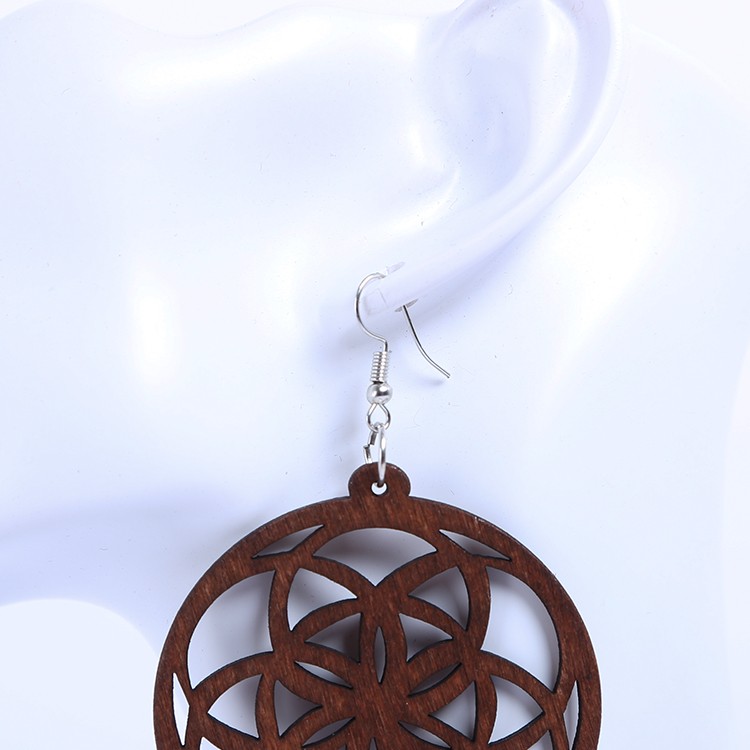 手作简约几何原木质耳环女长款韩国气质复古耳夹耳坠吊坠耳钉详情图3