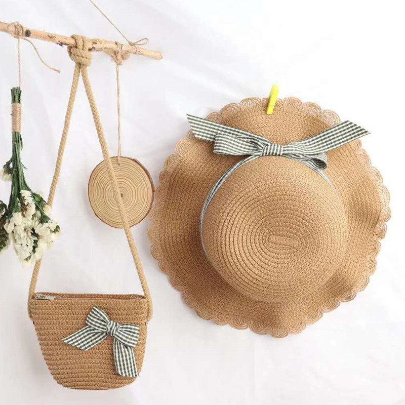 韩版新款遮阳帽儿童小清新幼儿帽子加包包套装夏季防晒女童渔夫帽