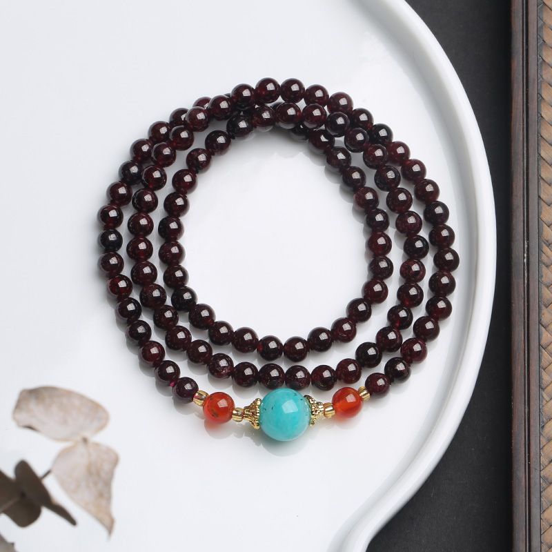 Original simple natural three circle garnet bracelet with multiple circle ethnic wind garnet bracelet