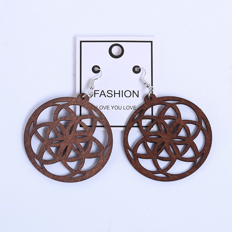 手作简约几何原木质耳环女长款韩国气质复古耳夹耳坠吊坠耳钉细节图