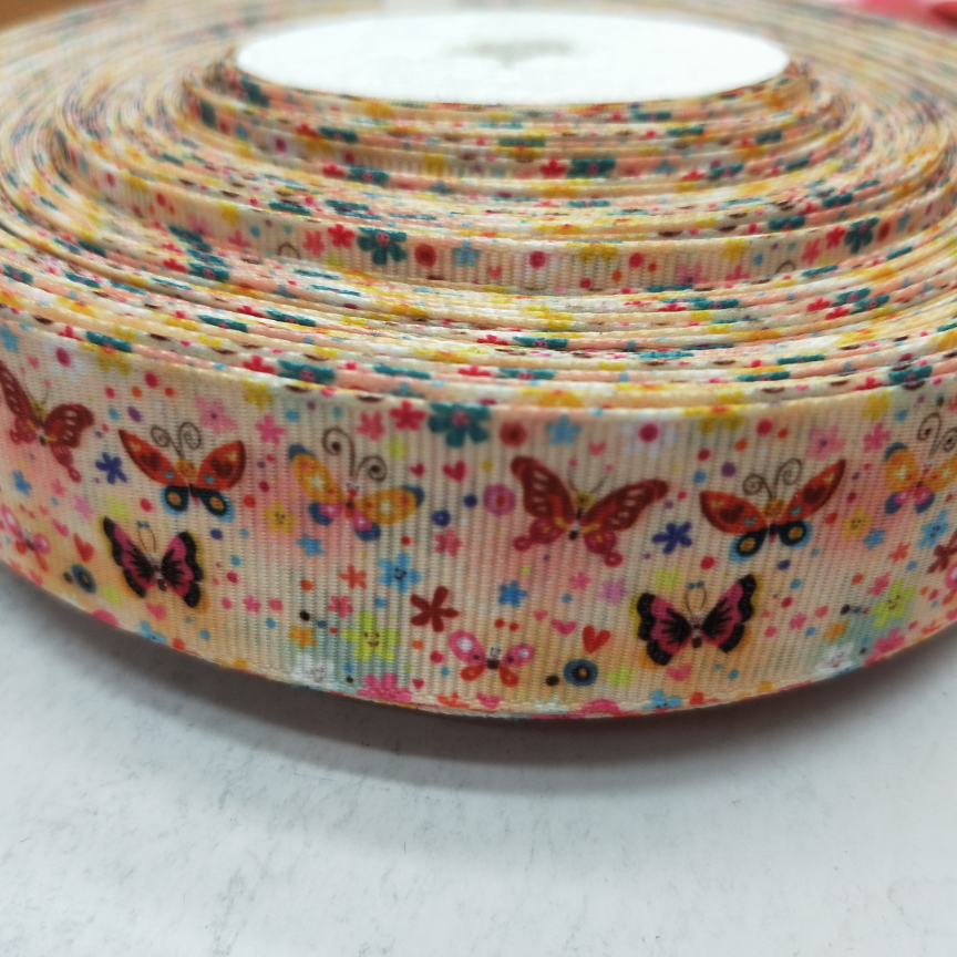 2.5CM螺纹带数码印刷 DIY制作 黄底小星星蝴蝶