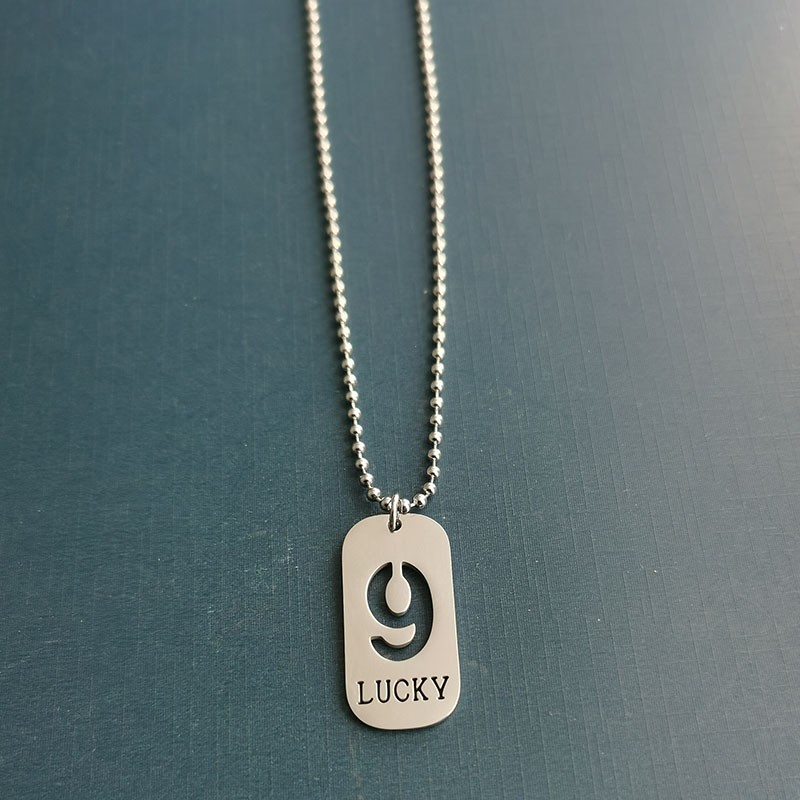 European and American military brand trendy men's hip-hop shock men's necklace, lucky number 9, titanium steel pendant, matching clothes detail image 6