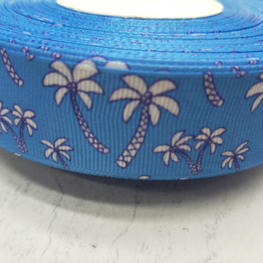 2.5CM thread with digital printing DIY production of blue bottom white coconut trees