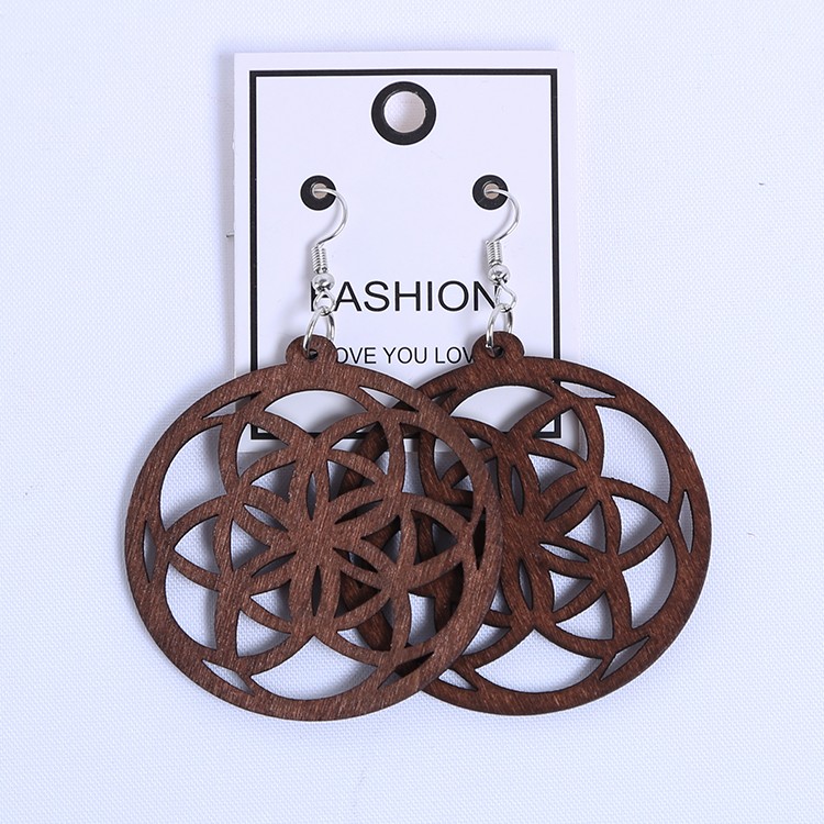 手作简约几何原木质耳环女长款韩国气质复古耳夹耳坠吊坠耳钉详情图4