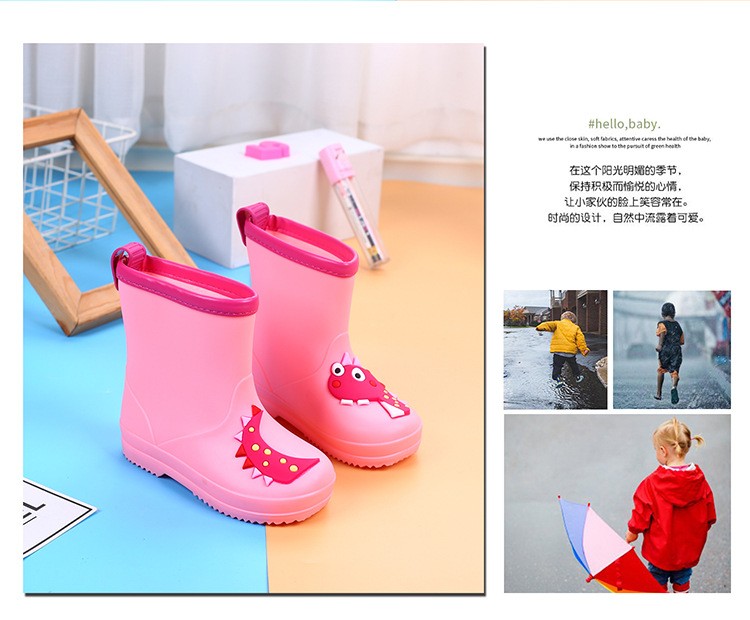 新款卡通立体小恐龙儿童雨鞋 防滑时尚防滑宝宝雨靴详情图3