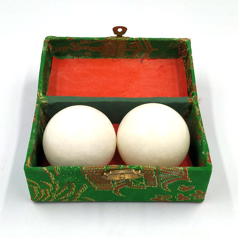 礼盒装天然玉石头健身球  按摩保健强身健体中老年人送礼佳品手球-白