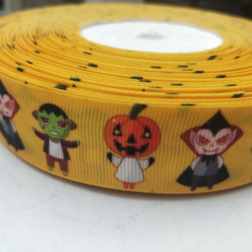 2.5CM thread with digital printing DIY Halloween series yellow background 3 kinds of ghosts