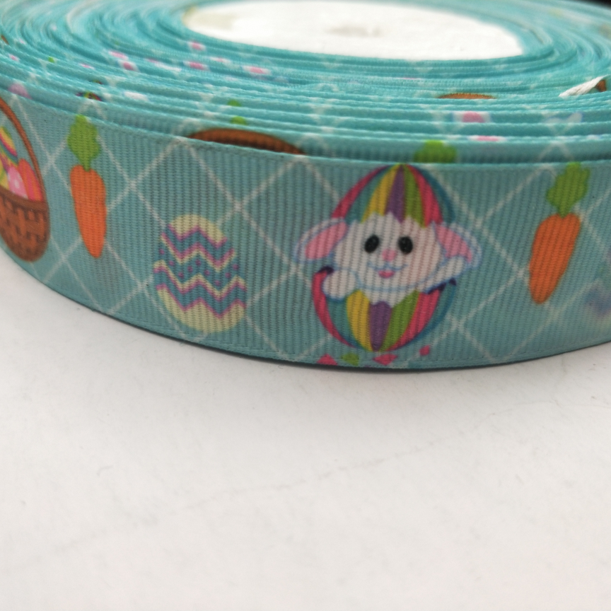 2.5CM螺纹带数码印刷 DIY制作 绿底壳里小兔子