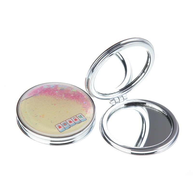 圆形流沙麻将迷你化妆镜塑料流沙公主镜可随身携带详情图3