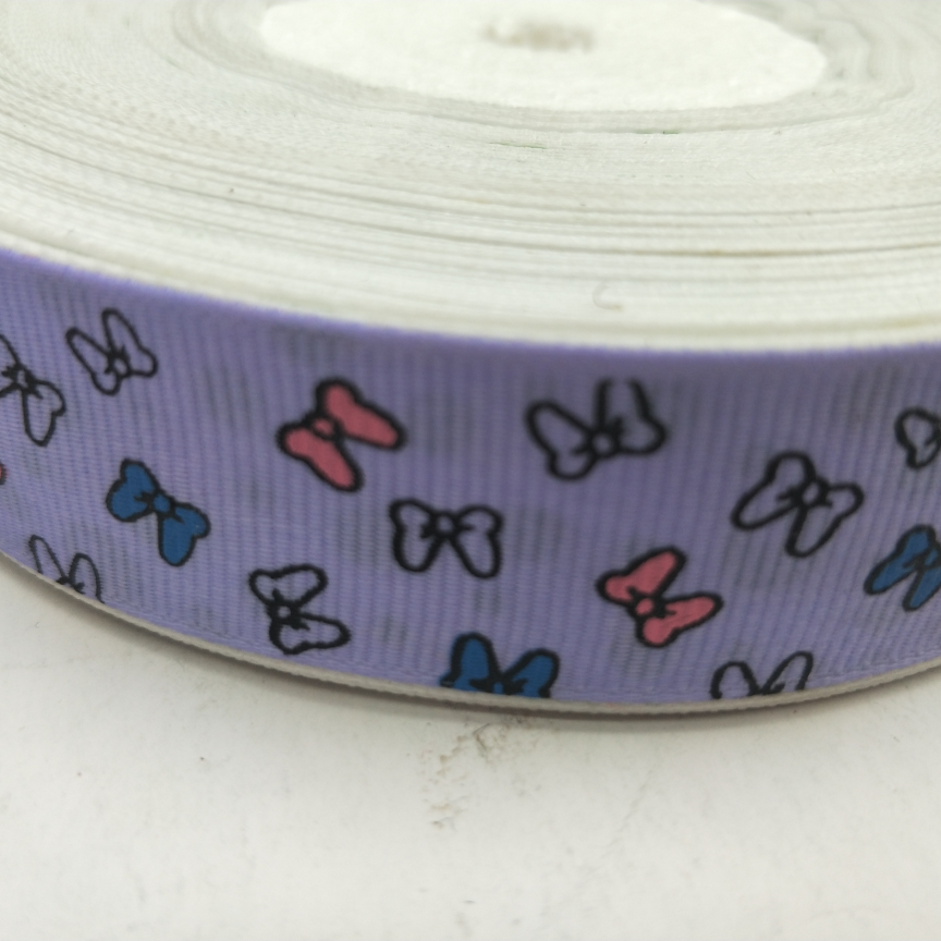2.5CM thread with silk screen DIY production of light purple background yellow bow orchid bow pink bow