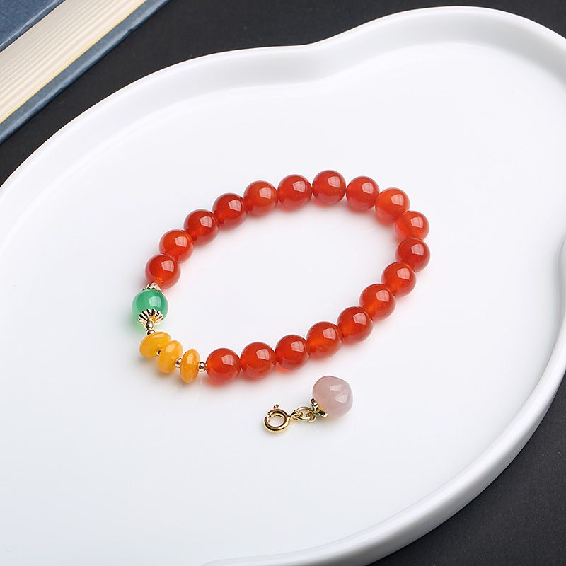 The manufacturer wholesals red agate bracelets, hanging salt source agate small peach jewelry, summer women's style, fresh, fashionable and versatile Specification image