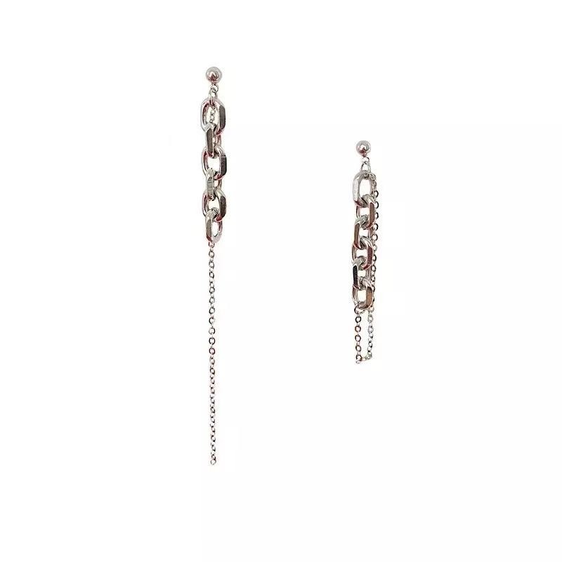 A And Sa And Beautiful ~ Fashion Ins Personality Asymmetrical Ab Chain Niche S925 Metal Earrings Item Picture