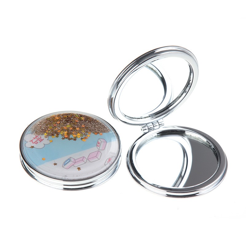 圆形流沙麻将迷你化妆镜塑料流沙公主镜可随身携带详情图2