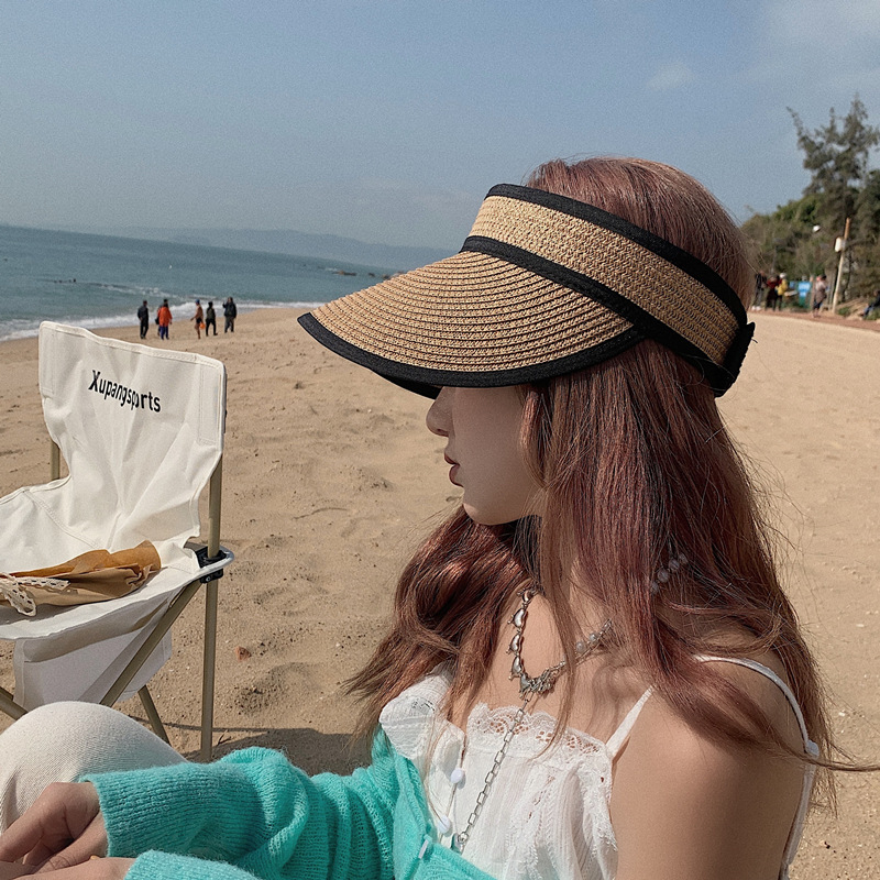 网红可折叠空顶帽遮阳帽夏季百搭防晒草帽女夏新款海边度假沙滩帽图