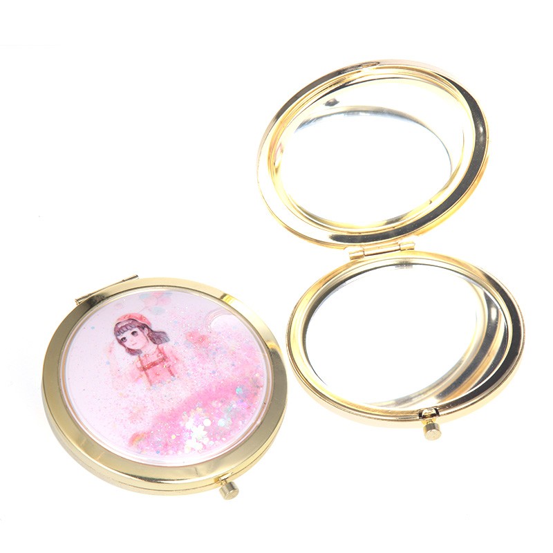 圆形流沙卡扣少女迷你化妆镜塑料流沙公主镜可随身携带详情图4