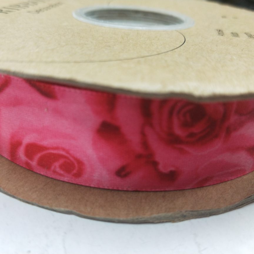 2.5CM螺纹带数码印刷 DIY制作 来图定制 玫红玫瑰花