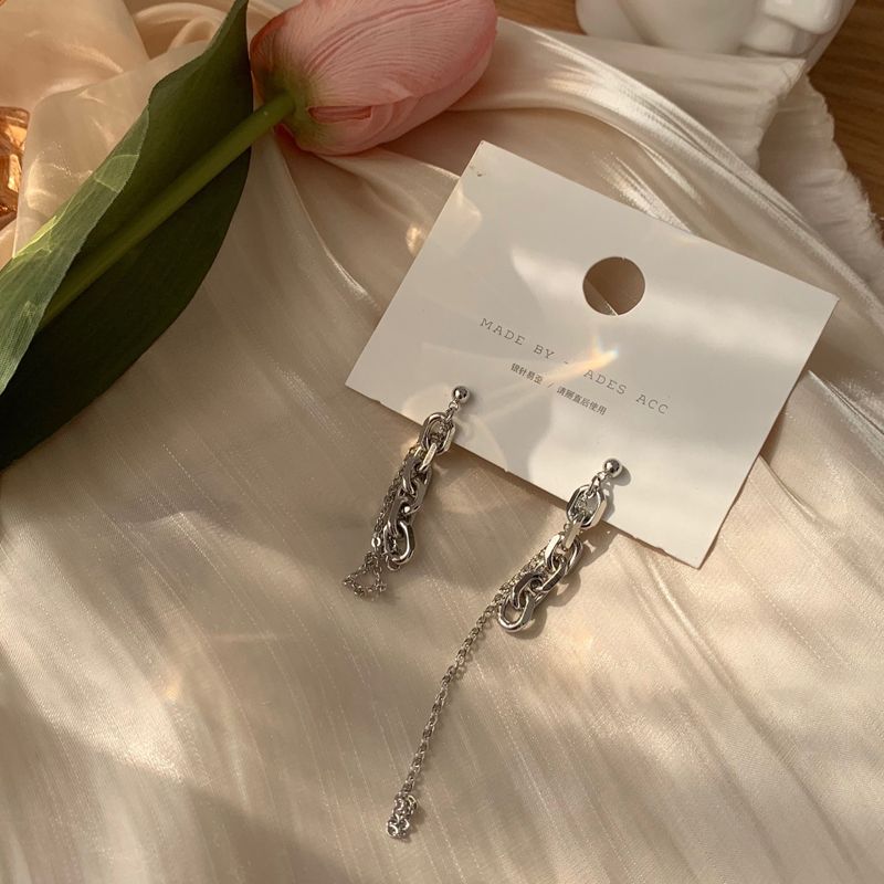 A And Sa And Beautiful ~ Fashion Ins Personality Asymmetrical Ab Chain Niche S925 Metal Earrings