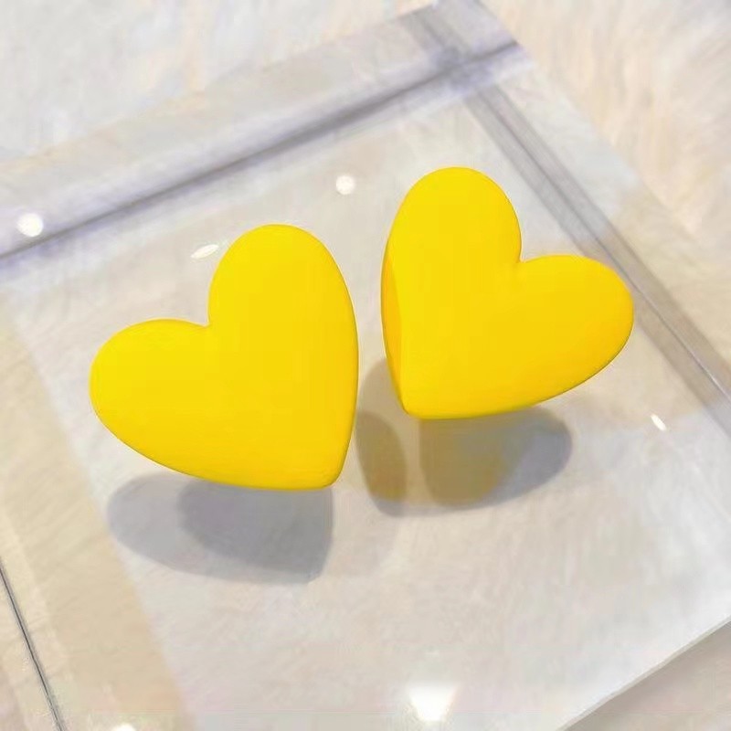 I Love These Two Colors - Lake Green + Rose Big Heart Stud Hot Girl With Love Earrings Girl undefined