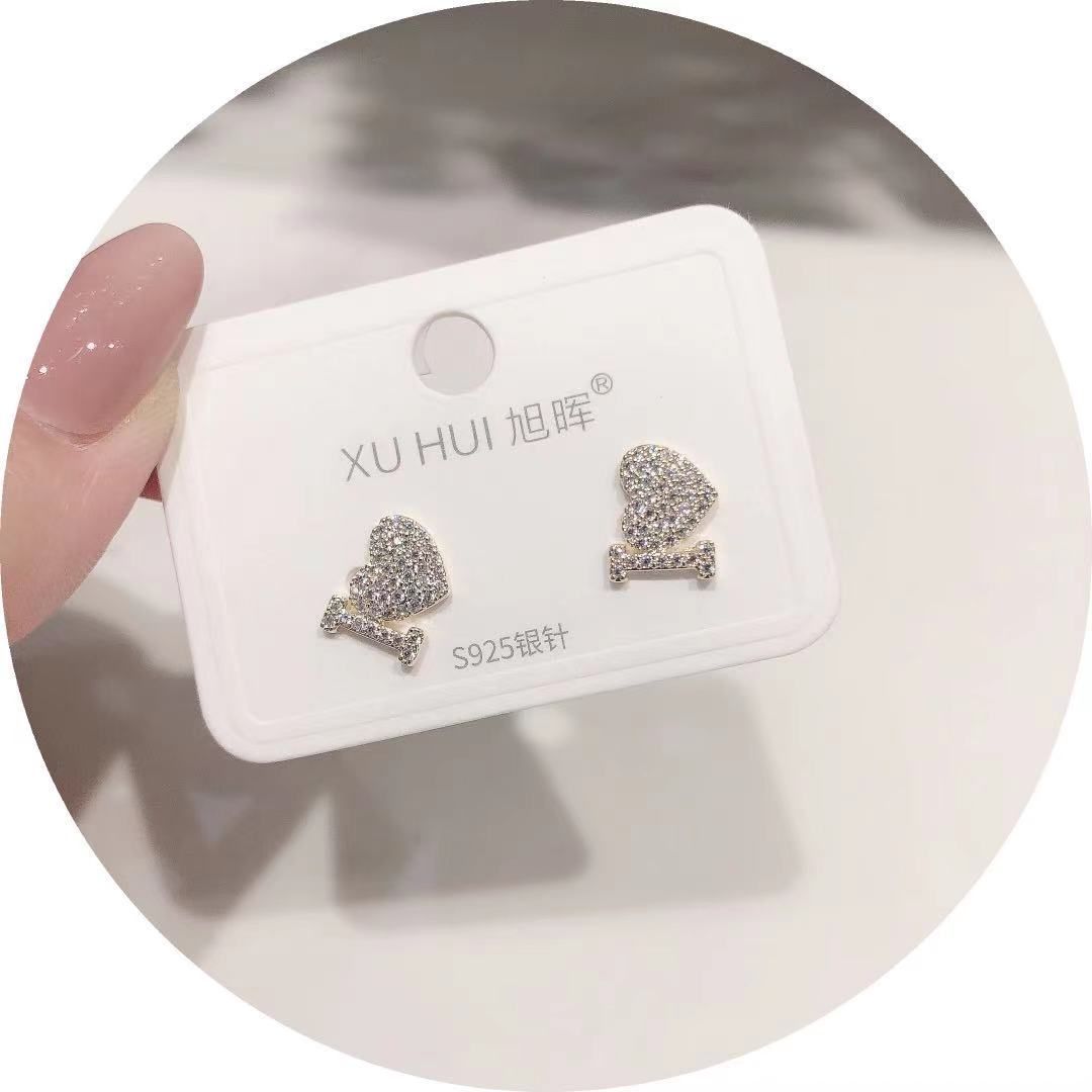 S925 Full silver stud earrings full of love