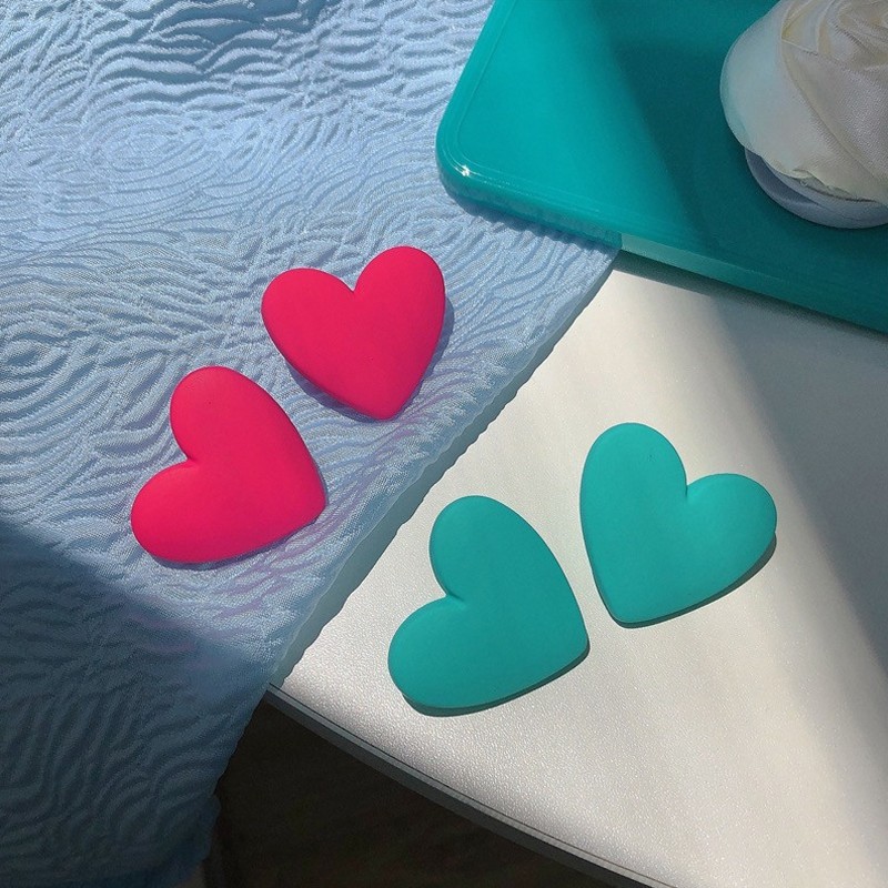 I Love These Two Colors - Lake Green + Rose Big Heart Stud Hot Girl With Love Earrings Girl Specification drawing
