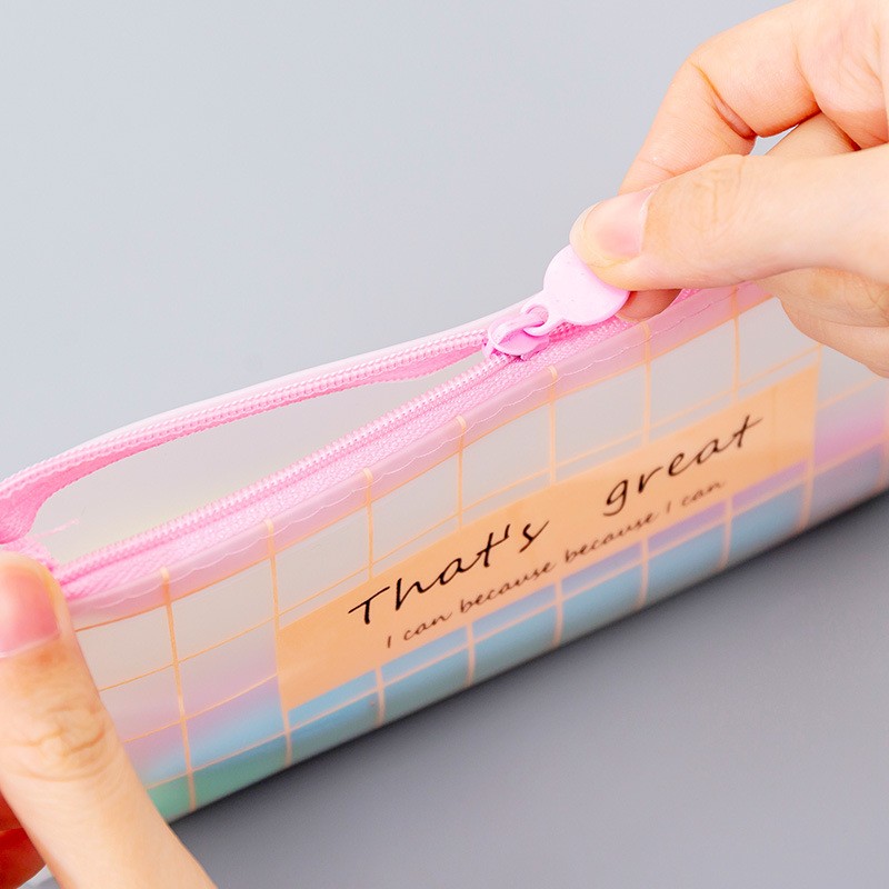 少女心小清新创意粉色格子果冻软胶笔袋 学生墙壁袋详情图7