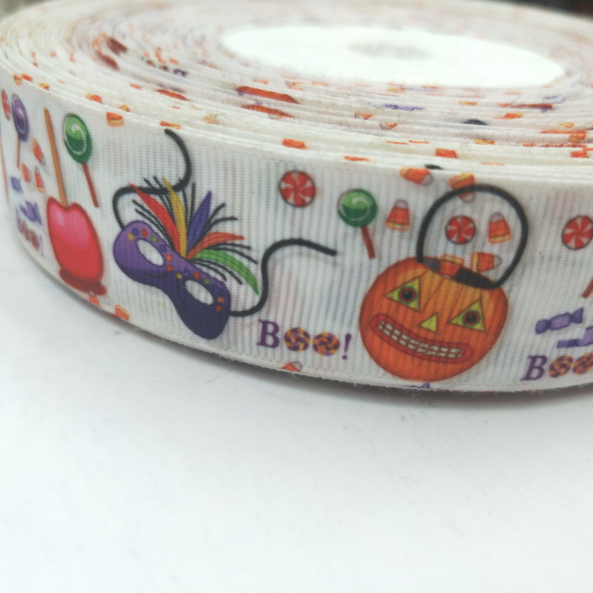 2.5CM螺纹带数码印刷 DIY制作 万圣节系列 白底面具鬼