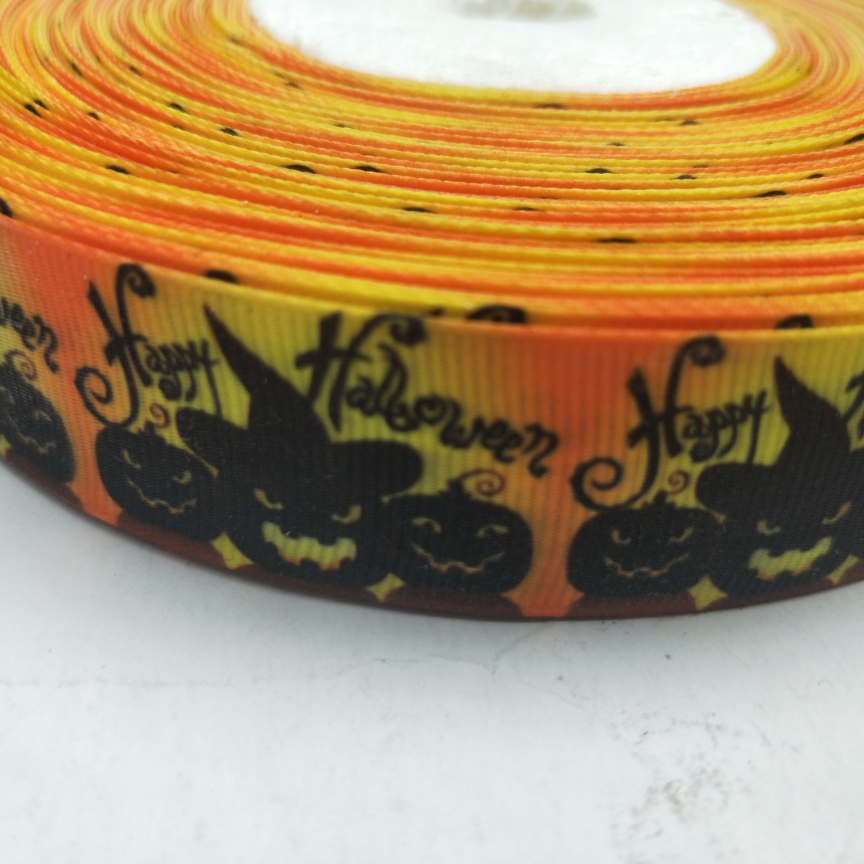 2.5CM thread with digital printing DIY Halloween series yellow base 3 pumpkin monsters