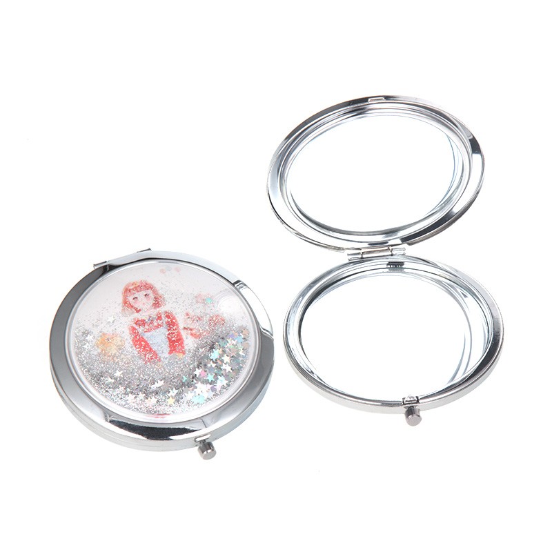 圆形流沙卡扣少女迷你化妆镜塑料流沙公主镜可随身携带详情图3