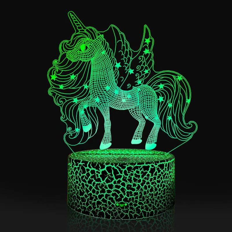 3D小夜灯立体小夜灯USB线触摸夜灯裂纹底座独角兽